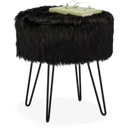 Relaxdays Fellhocker schwarz Schwarz