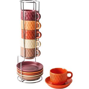 Miamio Espressotassen Palmanova Magma, rot / orange / beige, Keramik, 6 Tassen mit Untertassen, Set 13-teilig