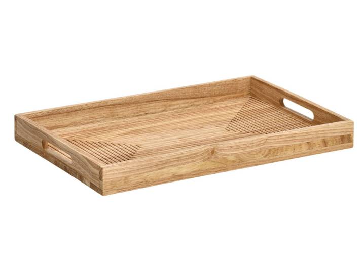 Tablett ZELLER PRESENT Stripes Nature , beige (natur), B:30,5cm H:4,5cm T:45,7cm, Holz, Tabletts, Tablett