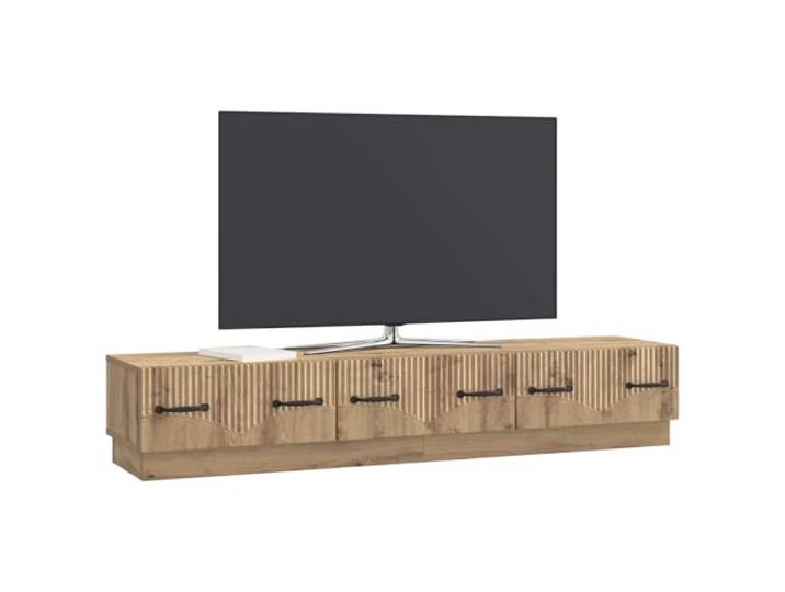 GKHPYURE TV-Schrank mit 3 Schubladen, Eichenholz, handgefertigt, 147 cm Holztechnik, 60 kg Kapazität, offene Regale, integriertes Kabelmanagement