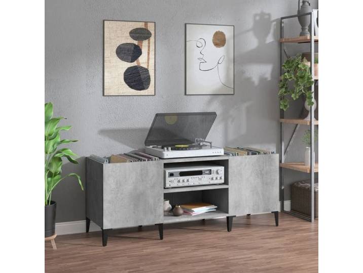 Armoire à Disques Armoire Latérale avec Rangement Meuble pour Tourne-Disque Buffet de Salon Industriel Gris 831937