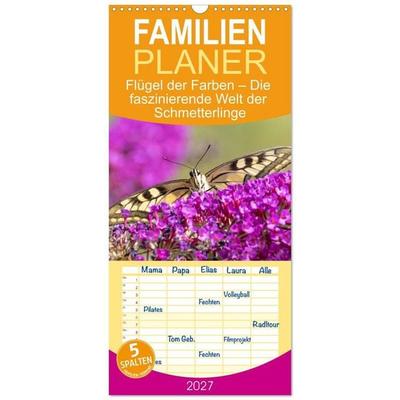 Familienplaner 2027 - Flügel der Farben – Die faszinierende Welt der Schmetterlinge mit 5 Spalten (Wandkalender, 21 x 45 cm) CALVENDO