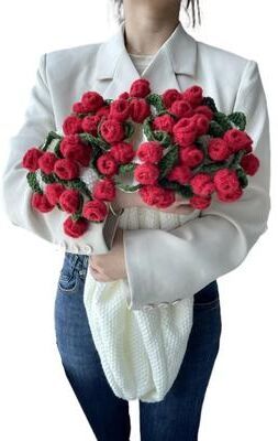 Uplifted Finds Rose Bouquet Crochet Blanket Handmade Soft Acrylic Throw diameter: 120 Cm 47.2 In
