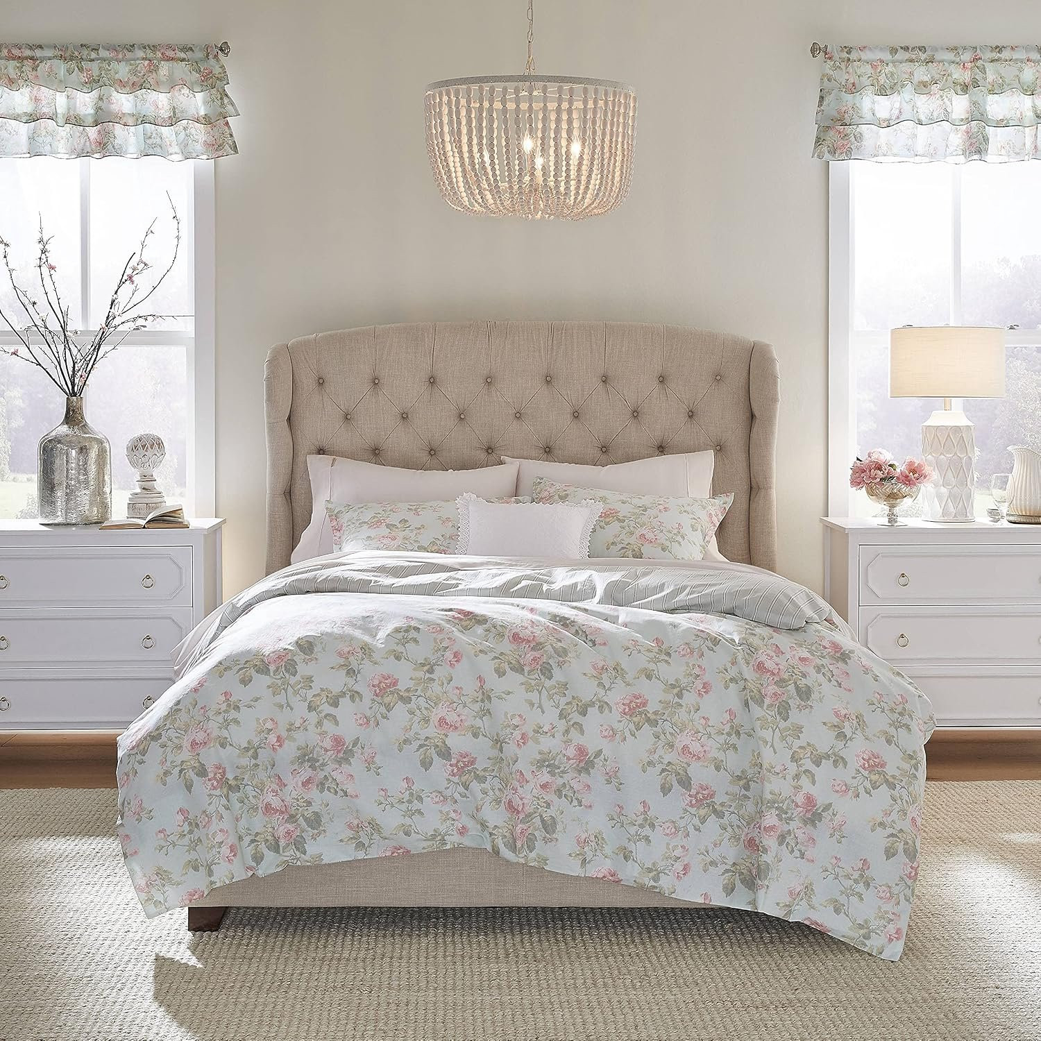 Luxe Katoenen Dekbedovertrek Set met Bloemenpatroon, King Size, Omkeerbaar