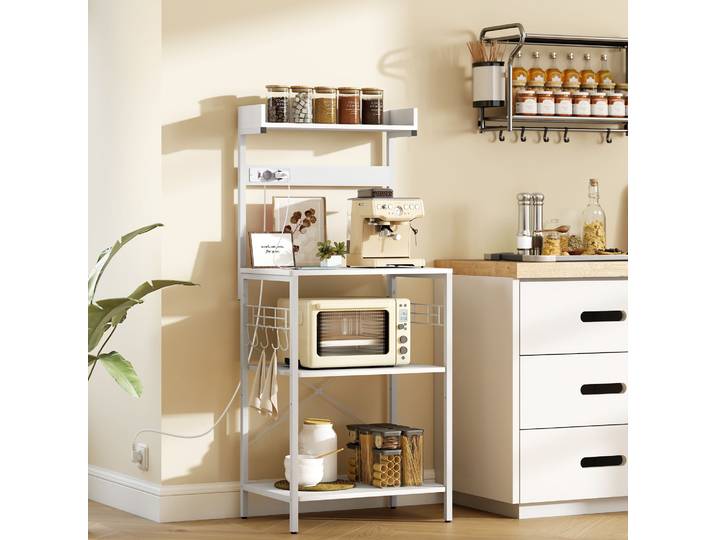 HOMCOM Étagère Cuisine Blanc 60x42x137cm avec Prises et Crochets