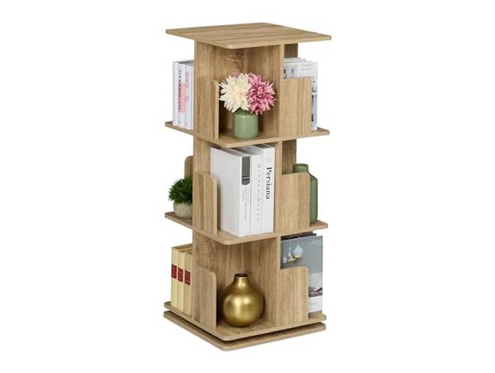Relaxdays Petite bibliothèque rotative à 360°\, 3 Niveaux\, pour Vos Livres et CD\, HLP : 95x39x39 cm\, Nature