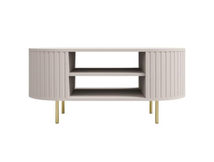 BEAUTY SOFA Couchtisch Orion 100 cm mit 2 offenen Ablagefächern, Wohnzimmertisch mit geriffelten Seiten, Metallfüßen, moderner Sofatisch, Sandbeige