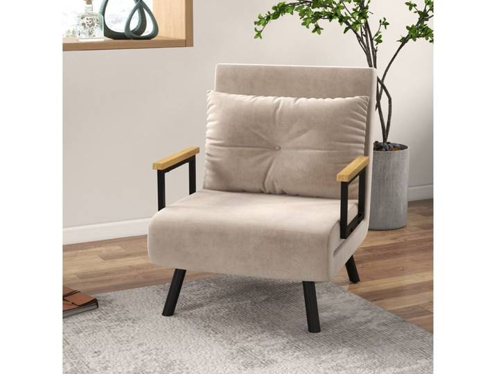 Fauteuil convertible 1 place beige avec dossier inclinable fonction lit d'appoint structure acier