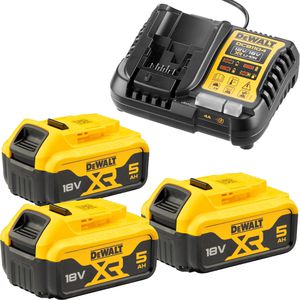 DeWalt Werkzeugakku DCB1104P3-QW, Akku-Kit, 18V / 5,0Ah, 3 Akkus und Schnellladegerät