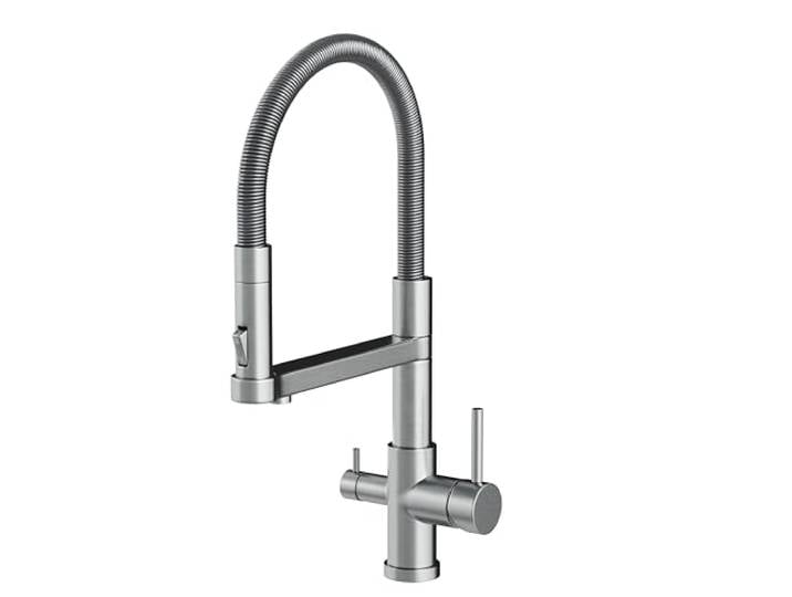 AORA® STATEMENT INOX 3 Wege Wasserhahn aus Edelstahl 2.0 360° drehbare Küchenarmatur aus massiven Edelstahl Spültischarmatur für Wasserfilter, Osmoseanlagen Wasserfilter Wasserhahn Gebürstet
