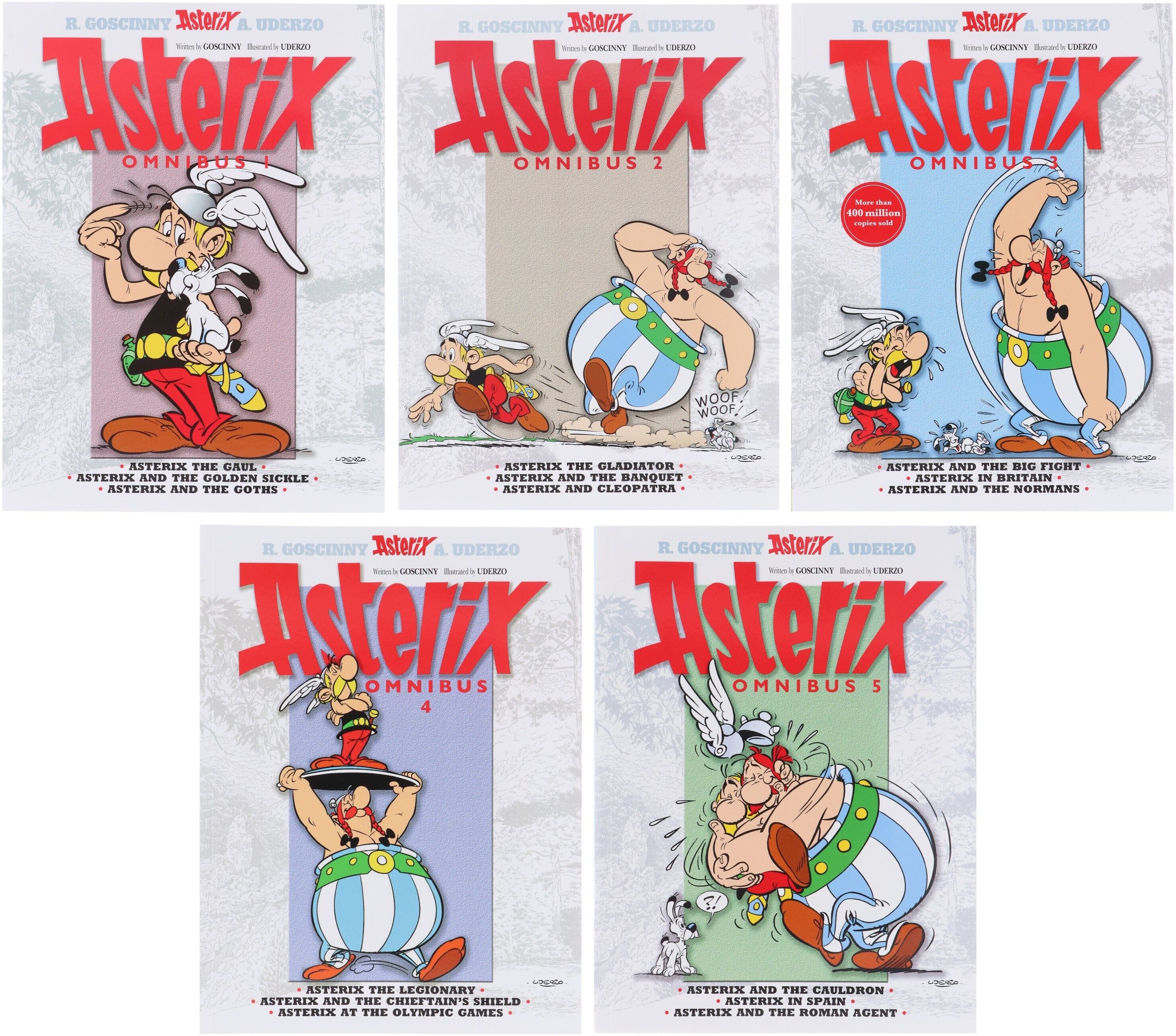 Asterix Omnibus 1-5 (Book 1-15) Graphic Novels by Goscinny & Uderzo: (3 Book in 1) 5 Books Collection Set - Ages 6-11 - Paperback Hachette