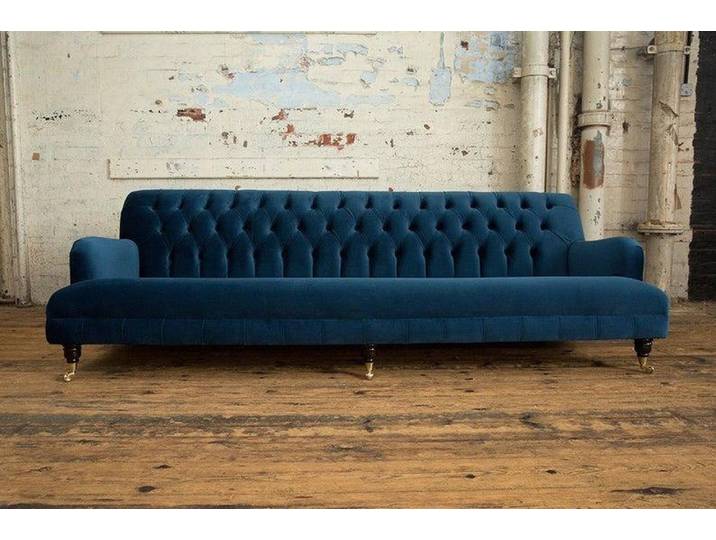 JVmoebel 4-Sitzer Blaue Chesterfield Sofabank aus Holz und edlen Textilien, 1 Teile, Made in Europa