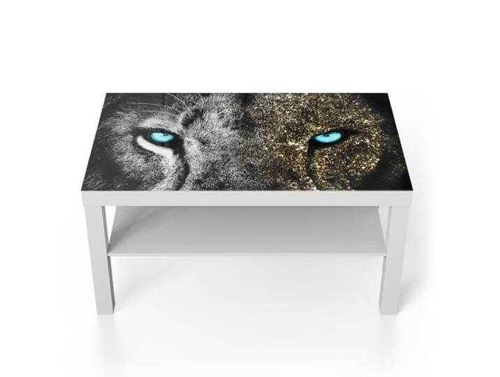 DEQORI Glastisch weiß groß 90x50 cm Motiv Stolze Löwenstärke ausgefallener Beistelltisch aus Glas Hochglanz Couchtisch fürs Wohnzimmer moderner Couch Tisch mit Design