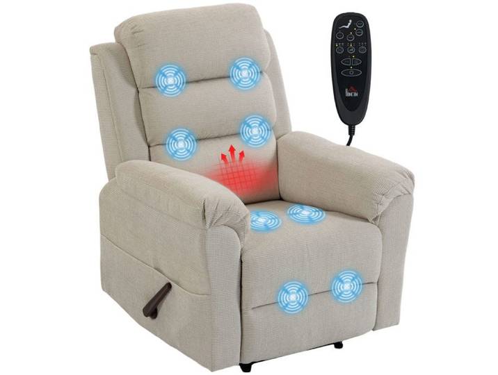 Fauteuil releveur électrique Fauteuil Relax Massant Chauffant 135° Chenille Crème
