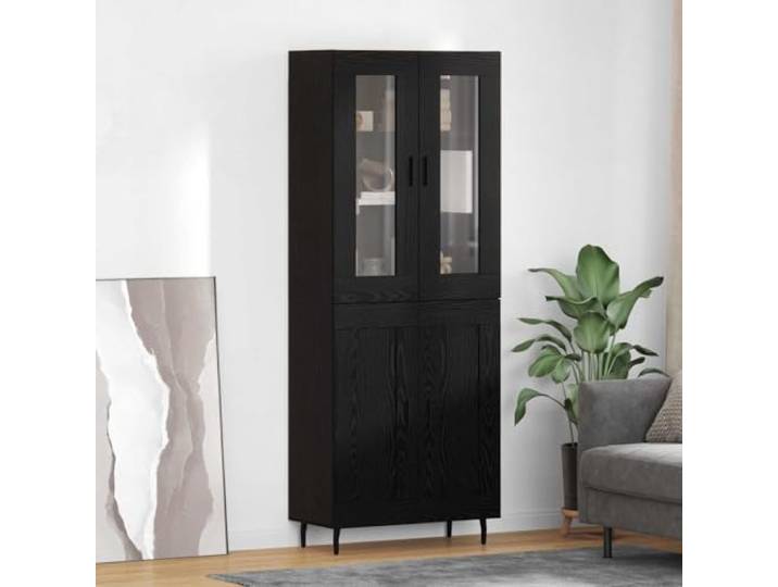 Jkghdrt Highboard 2er Set Schwarz Eichen-Optik 69,5x34x180 cm Holzwerkstoff Eichen-Optik, Eisenbeine, Wohnzimmer, Esszimmer, Stauraum, Regalbretter, Wandmontage empfohlen