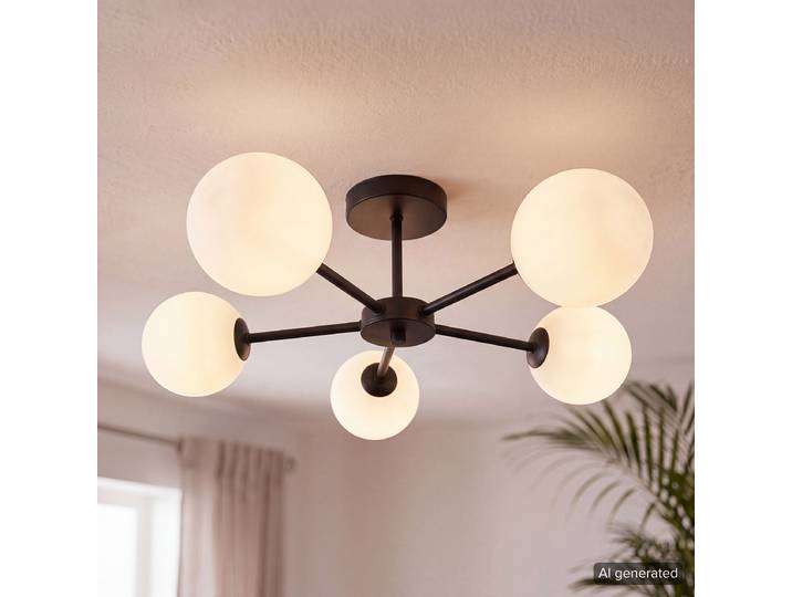 Plafonnier ILUMO 58 x 20 x 58cm Blanc/Noir/Blanc/Noir Piètement : fer, thermolaqué Abat-jour : verre opale Ampoule électrique G9