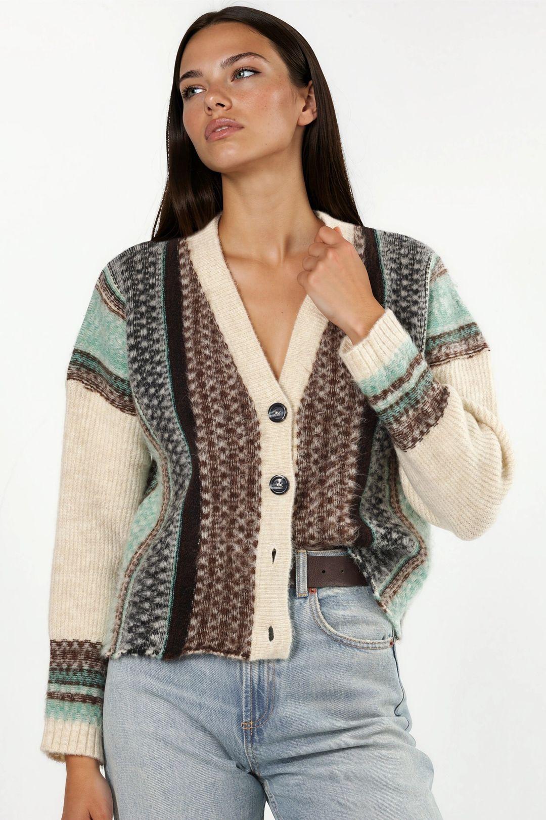 Oversized Soft-Touch Muster V-Ausschnitt Strickcardigan