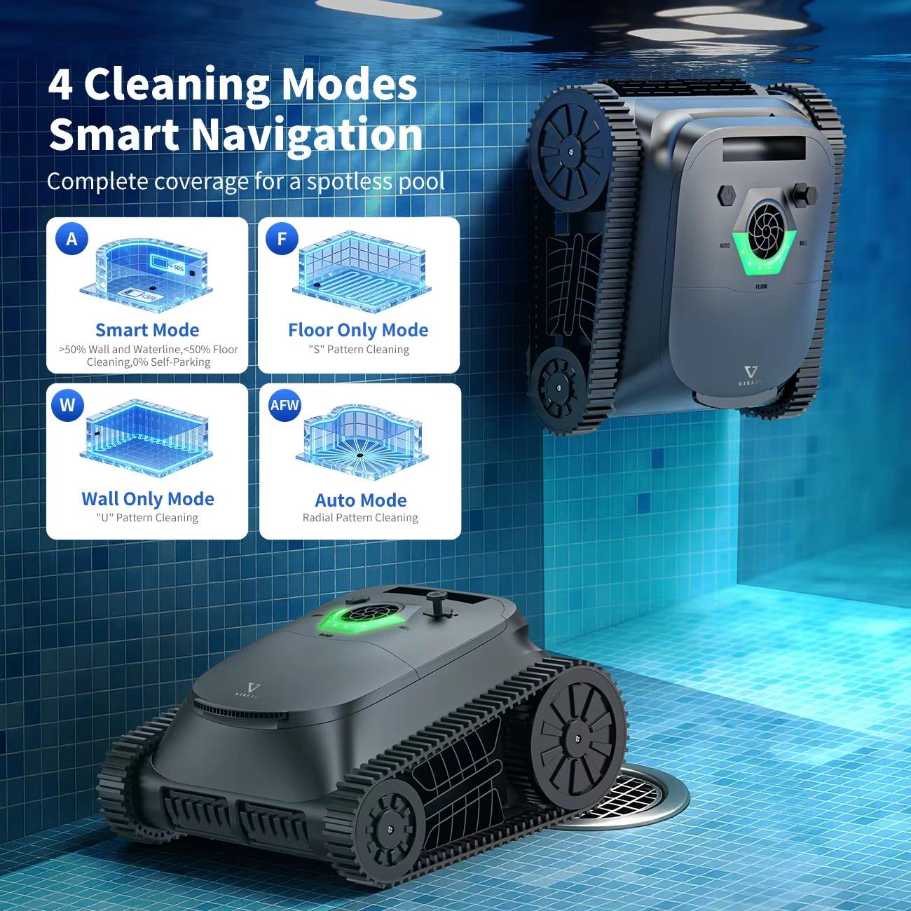 Poolreinigungsroboter SP5 - 180 Minuten Laufzeit - Wand- und Wasserlinienreinigung - Für Pools bis 300 m² - 4 Reinigungsmodi - Intelligente Navigation - Schwarz