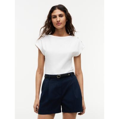 Kurzarmshirt TOMMY HILFIGER "GOLD BTN CAP-SLV BOAT-NK TEE", Damen, Gr. M (40), weiß (ecru), Single Jersey, Obermaterial: 100% Baumwolle, unifarben, regular fit normal, U-Boot-Ausschnitt, eingesetzt gerader Abschluss, Shirts, Baumwolle, mit...