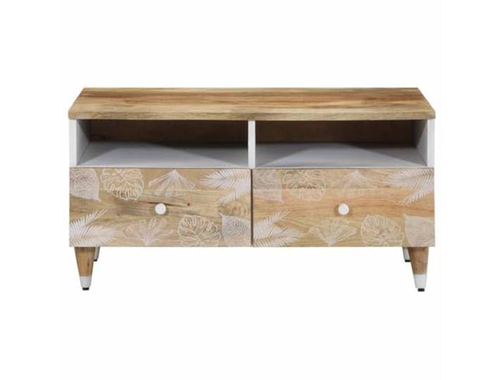 Couchtisch 80x54x40cm Massivholz Mango Holzstruktur, stabiler Stand, kompakte Größe, für Wohnzimmer und Flur