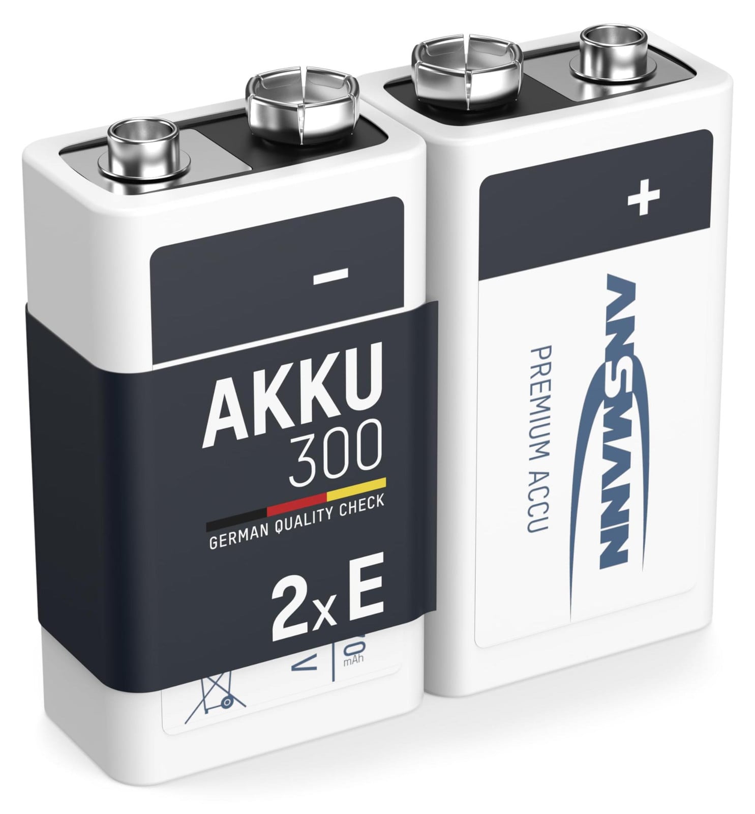 ANSMANN 9V oplaadbare batterij, 300mAh, E-Block, NiMH, 2 stuks