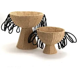 Set aus 2 Fransenschalen - Beige Holz Amadeus 38x38 cm
