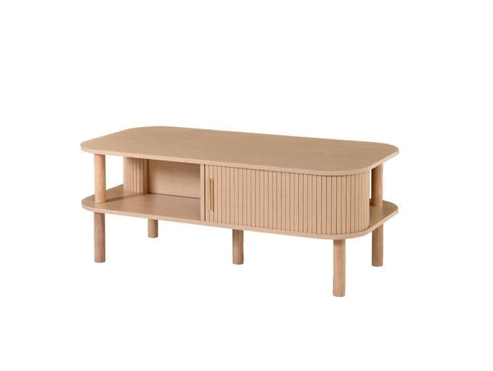 Table basse effet bois avec rangement ouvert 2 portes coulissantes