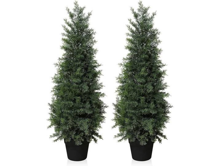 Kunstpflanze Zeder 2-teiliges Set 90 cm UV-geschützt Outdoor, Grün, Kunststoff, 18 cm, Dekoration, Blumen & Blumentöpfe, Kunstpflanzen