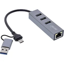 INLINE 4in1 Gigabit Hub, USB-C & USB-A, 1x RJ45, 3x USB 3,2 Gen,1