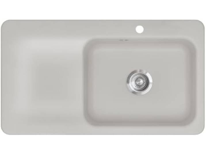 KeraDomo Spüle JUNA 90 in ALU - Becken rechts mit Handbetätigung/Systemceram/Keramikspüle