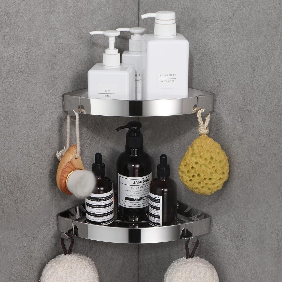 Set van 2 roestvrij stalen douche caddy organizers met haken voor in de badkamer