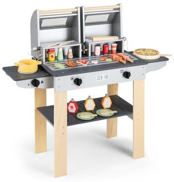 Costway Wooden Kids Barbecue Grill Playset Kids Toy Grill with Abundant Grilling Tools and Play Foods