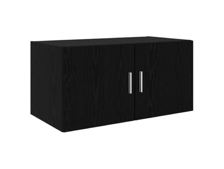 Wandschrank Schwarz Eichen-Optik 80 x 42,5 x 40 cm Wandmontage, Holzwerkstoff, Tür mit Scharnieren, Stangengriffe Silber, veredelte Rückwand, Stauraum