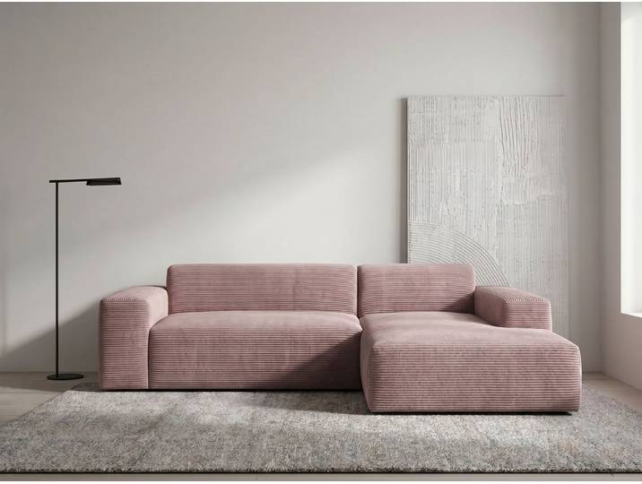 WERK2 Ecksofa Zeus-L 253 cm breit, bequemes Cord-Sofa in L-Form, urbanes Design, Organische curvy-trend Couch mit großer Komfort-Ottomane