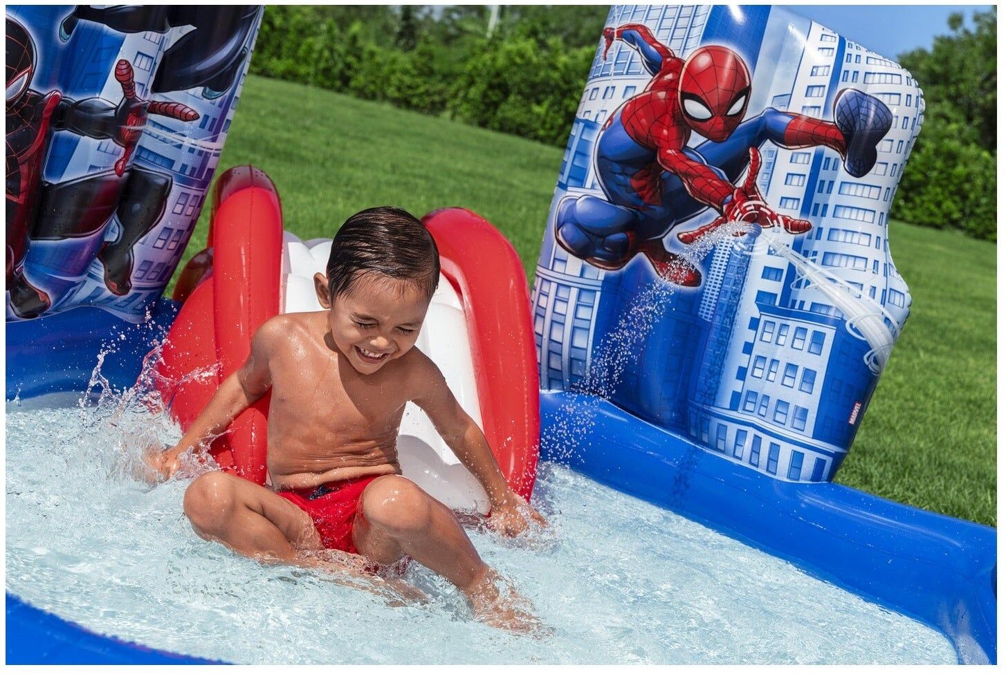 Bestway Marvel Spider-Man Inflatable Play Centre with Slide for Kids - Red and Blue - 127 x 211 x 206 cm
