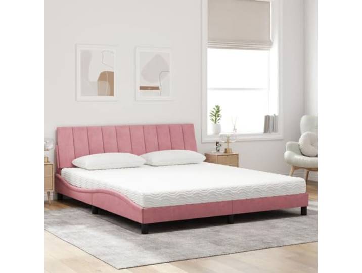 KTHLBRH Doppelbett Rosa 180 x 200 cm mit Matratze Weicher Samt, gepolstertes Kopfteil, Latten aus Sperrholz, Härte H2 und H3