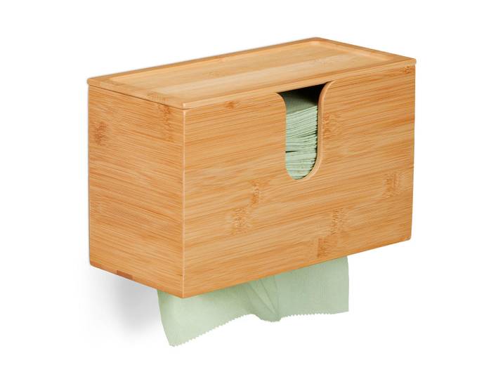 Relaxdays Papierhandtuchspender Natur Bambus mit Deckel, Hellbraun, Holz, 27x17x13 cm, Badaccessoires, Sonstige Badaccessoires