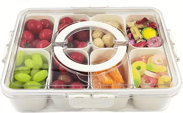 Inspire Picks Rotating Snack Serving Tray With Lid & Handle For Fruits, Charcuterie & Party Snacks large 8 Grids