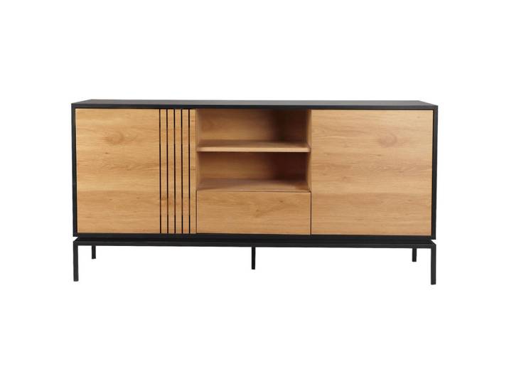 Xora Sideboard, Natur, Schwarz, 2 Fächer, 1 Schublade(n) Schubladen, 160x80x40 cm, Wohnzimmer, Kommoden & Sideboards, Sideboards