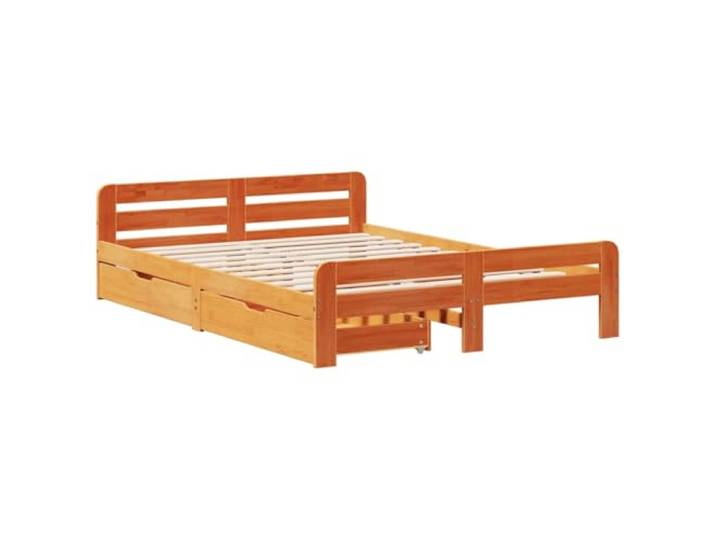 KTHLBRH Bett aus Kiefernholz, braun, gewachst, 160 x 200 cm Mit 2 Schubladen und Lattenrost, Kopfteil inklusive, Rollen für Gleiten