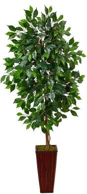 Nearly Natural "5' Ficus Artificial Tree in Bamboo Planter - 15"""