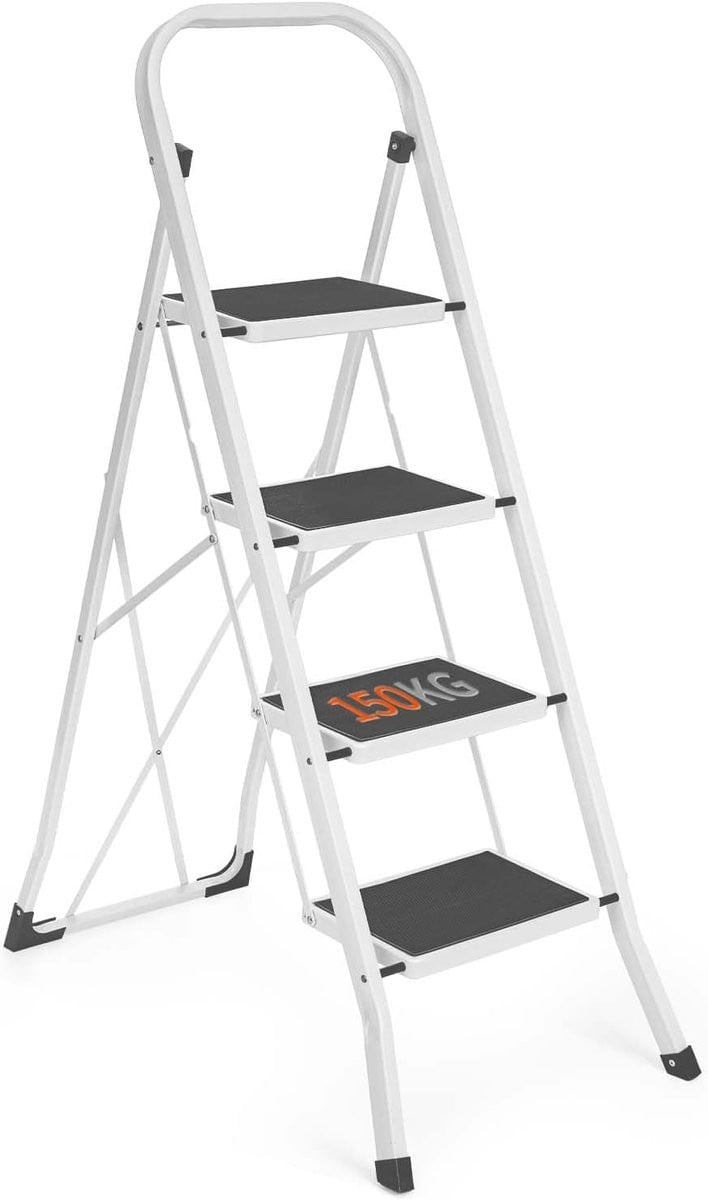 Famanu Inklapbare Ladder met 4 Treden, Antislip Pedalen en Handgreep, Maximaal 150 kg Draagvermogen