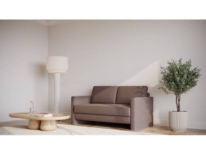 BRUNO Schlafsofa 140cm in Braun Kubus stabiles Massivholz & Boxspringkomfort