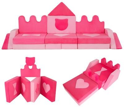 Costway 14 Piece Kids Play Couch Modular Foam Climbing Blocks for Kids 3+ Years Old-Pink