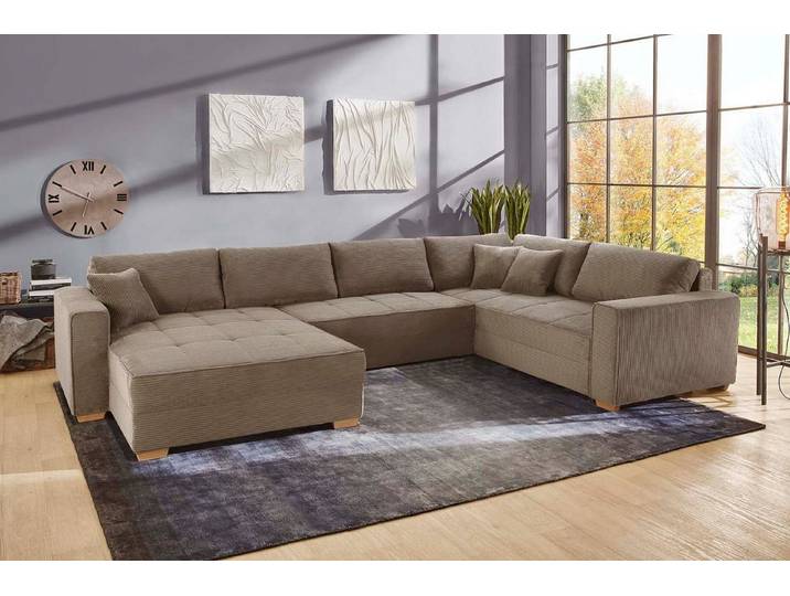 Jockenhöfer Gruppe Wohnlandschaft Brixen U-Form, B: 379 cm, mit Schlaffunktion, Bettkasten & Zierkissen