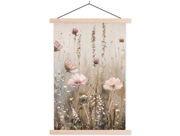MuchoWow Poster MIT Magnetleisten - Blumen - Rosa - Modern - Beige - 60x90 cm, Textil, Rechteckig, 60x90x0.15 cm, Bilder & Rahmen, Bilder, Wandbilder