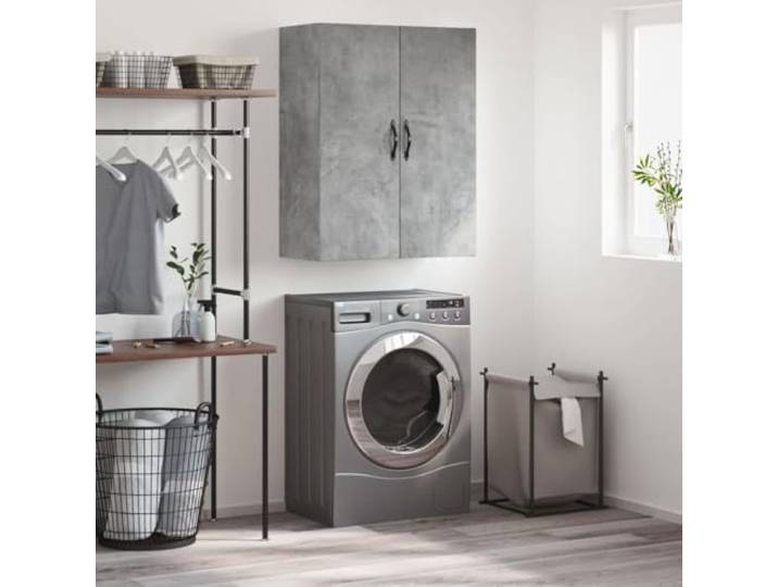 Zeitloser Wandschrank mit elegantem Design und Stauraum: Betongrauer Wandschrank mit DREI Fächern als Schwebeschrank oder Highboard mit Türen und eisernen Griffen für zusätzlichen