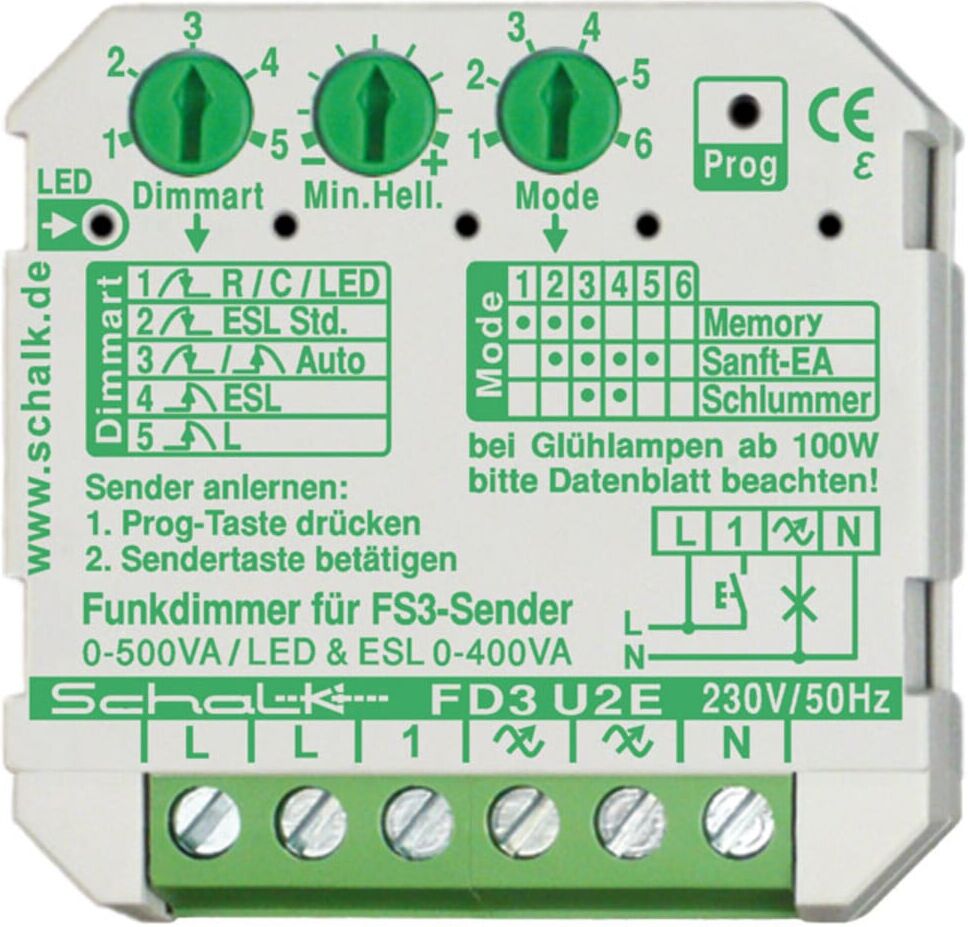 Wöhner Funk-Universal-Dimmer FD3 U2E kompakt 43 x 43 x 18,5mm ; schalk (FD3U2E9)