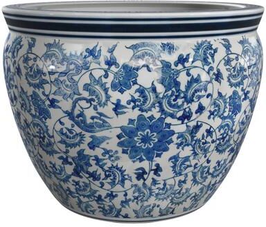 "Red Lantern Large 18"" Porcelain Fishbowl Blue & White Floral Porcelain Fishbowl Planter - 18.5""W x 18.5""D x 13.5""H"
