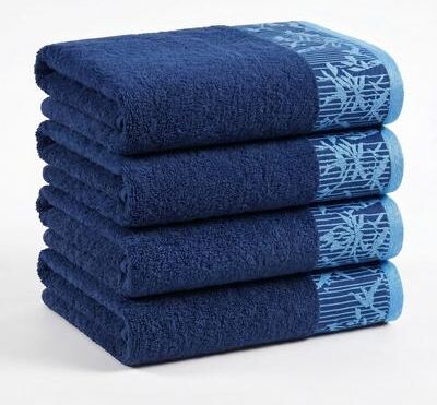 Superior Wisteria Cotton 4-Piece Bath Towel Set - Floral Jacquard Border Full Body Bath Towels